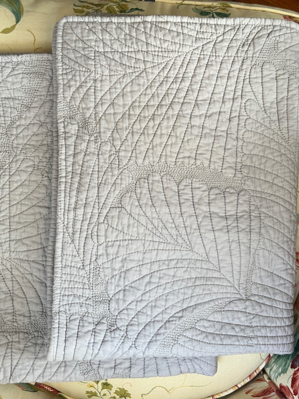 Boutique Style Botanical Leaf Quilted Pillow Shams Gray - Set of 2 Back Ties